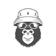gorilla with hat and sunglasses illustration template