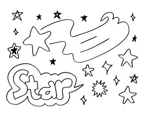 Hand drawn stars set. Star doodles collection on white background.