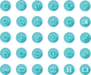 ロングシャドウの線画アイコンセットNo3（青）