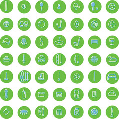 レリーフ風スポーツ用品アイコンセット（緑）