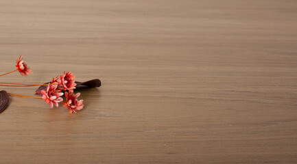 Red Dehydrated Flower on Wooden Table