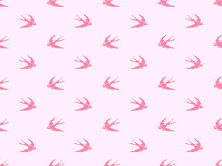 Bird cartoon character seamless pattern on pink background.