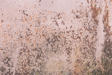 Light pink paint peeling off from the surface of the old metallic texture grunge steel background obsolete messy