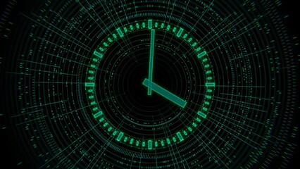 Sci-Fi clock with accelerated rotation of hands - Powered by Adobe