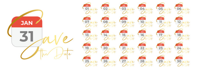 Save the date with calendar logo, month of january