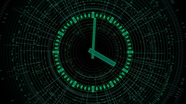 Sci-Fi clock with accelerated rotation of hands - Powered by Adobe