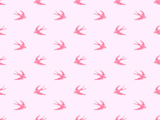 Bird cartoon character seamless pattern on pink background.