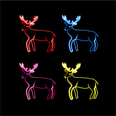 Neon set of deer in different colors.