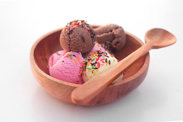 Selective focus blur background, ice cream on a white background, Bokeh ice cream