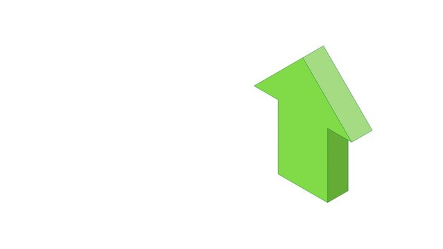 The green arrow goes up in a square mask. Isometric vector motion graphics animation.