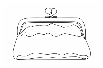 continuous one line vector drawing of women's wallet. Line art. 