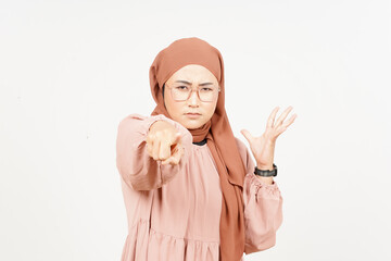 Pointing at you and angry of Beautiful Asian Woman Wearing Hijab Isolated On White Background