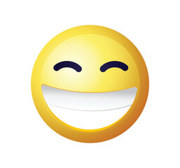 High quality emoticon vector on white background. Emoji blushing with closed eyes.
Yellow face blushing and smiling emoji. Popular chat elements. Trending emoticon.