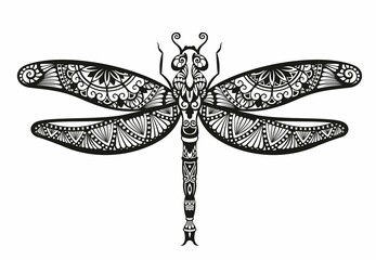 Engrave isolated dragonfly hand drawn graphic illustration