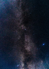 The Milky Way Galaxy and many stars in the night sky, vertical photo