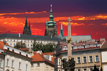 Fototapeta na wymiar Romantic view of Prague city during summer sunset in Czech Republic