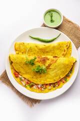 cheela, Chilla or Chila is a Rajasthani breakfast dish generally made with gram flour or besan