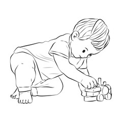 Children fun playing line art outline cartoon illustration