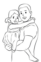 Father and daughter outline people cartoon illustration