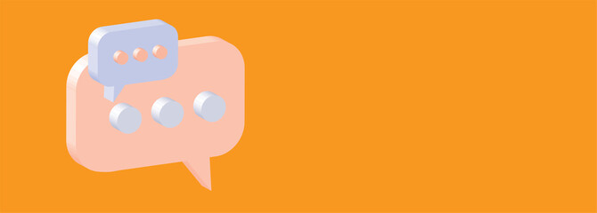 3d speech bubble on orange background with copy space 