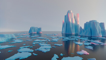 arctic ice. beautiful landscape with ice huge blocks in the water reflection. dramatic polar ice landscape