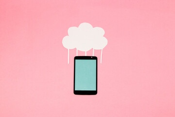 mobile phone as copy space connected to the cloud as copy space, creative art modern design
