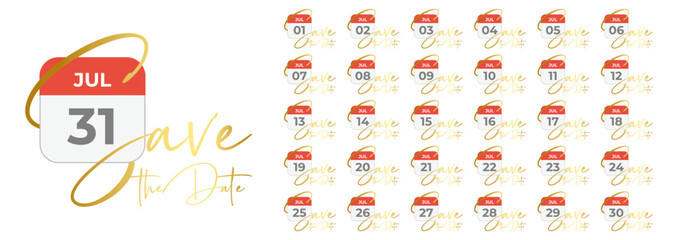 Save the date with calendar logo, month of July