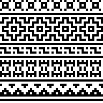 National pixel pattern. Traditional ethnic pattern, black ornament on white background