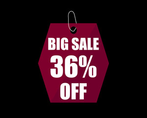 36% Off black banner. Advertising for big sale. 36% discount for promotions and offers.