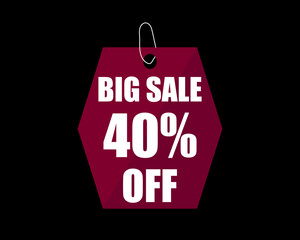 40% Off black banner. Advertising for big sale. 40% discount for promotions and offers.