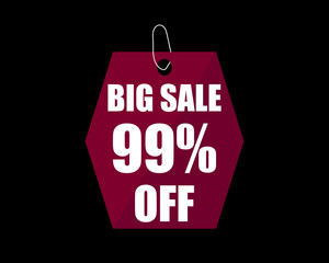 99% Off black banner. Advertising for big sale. 99% discount for promotions and offers.