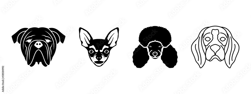 Poster dog head icon set design template vector isolated illustration