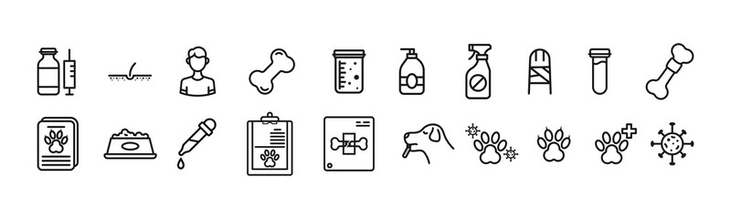 Veterinary line art icon set design template vector isolated illustration