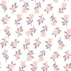 Cute floral seamless pattern. Beige flowers on the white background. Pretty and simple print for textiles and wrapping.