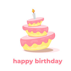  Happy Birthday cake flat icon. Vector illustration
