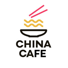 China cafe logo with noodles modern line style for restaurant menu, beverages, asian food market product. 10 eps