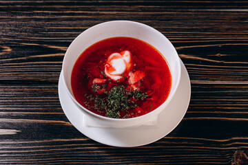 There is a bowl of ukrainian traditional dish on the table.