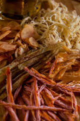 Dry fish shavings, sweet squid rings, dried fish