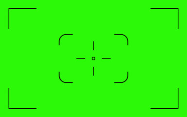 Green colored chroma key vector background screen. Night camera military viewfinder overlay. Chroma key VFX screen with tracking marks on it abstract background concept for video footage.