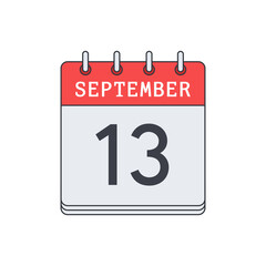 September 13. Calendar icon. Vector illustration, flat design. .