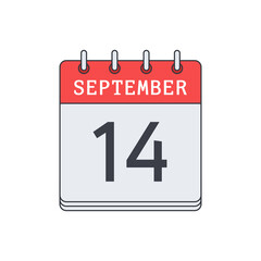 September 14. Calendar icon. Vector illustration, flat design..