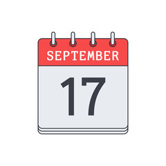 September 17. Calendar icon. Vector illustration, flat design..