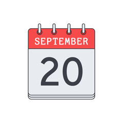 September 20. Calendar icon. Vector illustration, flat design..