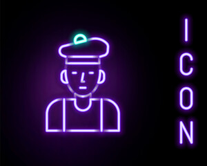 Glowing neon line French man icon isolated on black background. Colorful outline concept. Vector