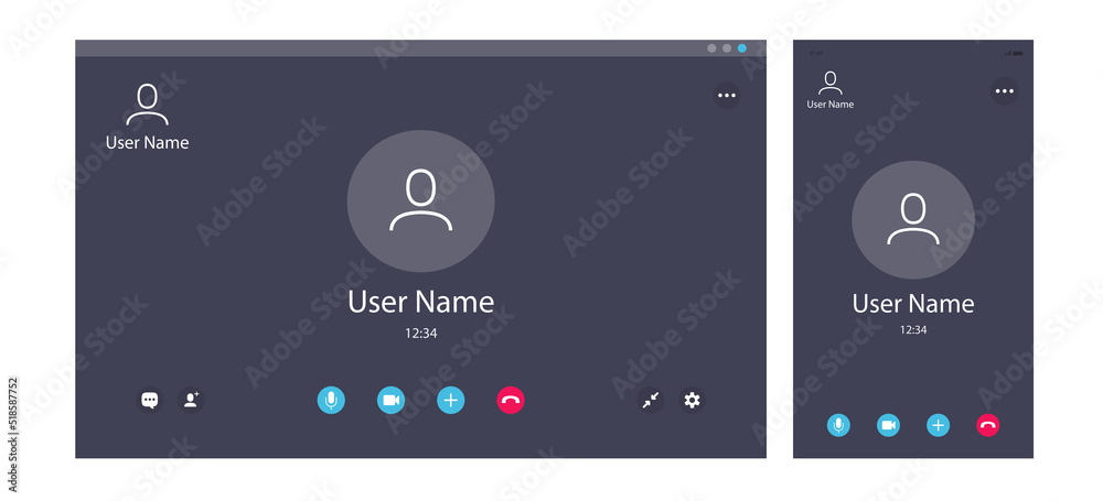 Wall mural videocall interface template desktop and mobile version, video chat user window mock up for online b