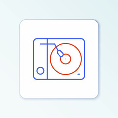 Line Vinyl player with a vinyl disk icon isolated on white background. Colorful outline concept. Vector