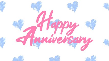 Happy Anniversary writing with heart background, colorful, cheerfull, invitation card, celebration banner