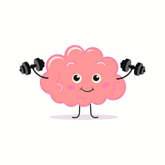 Pink color smile brain weights on white background. Very strong cartoon brain concept