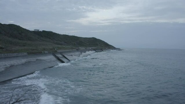 Aerial view of the long coast in Omaezaki. Road 357