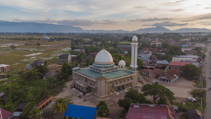 Aerial photo of a beautiful mosque, Aceh, Indonesia.